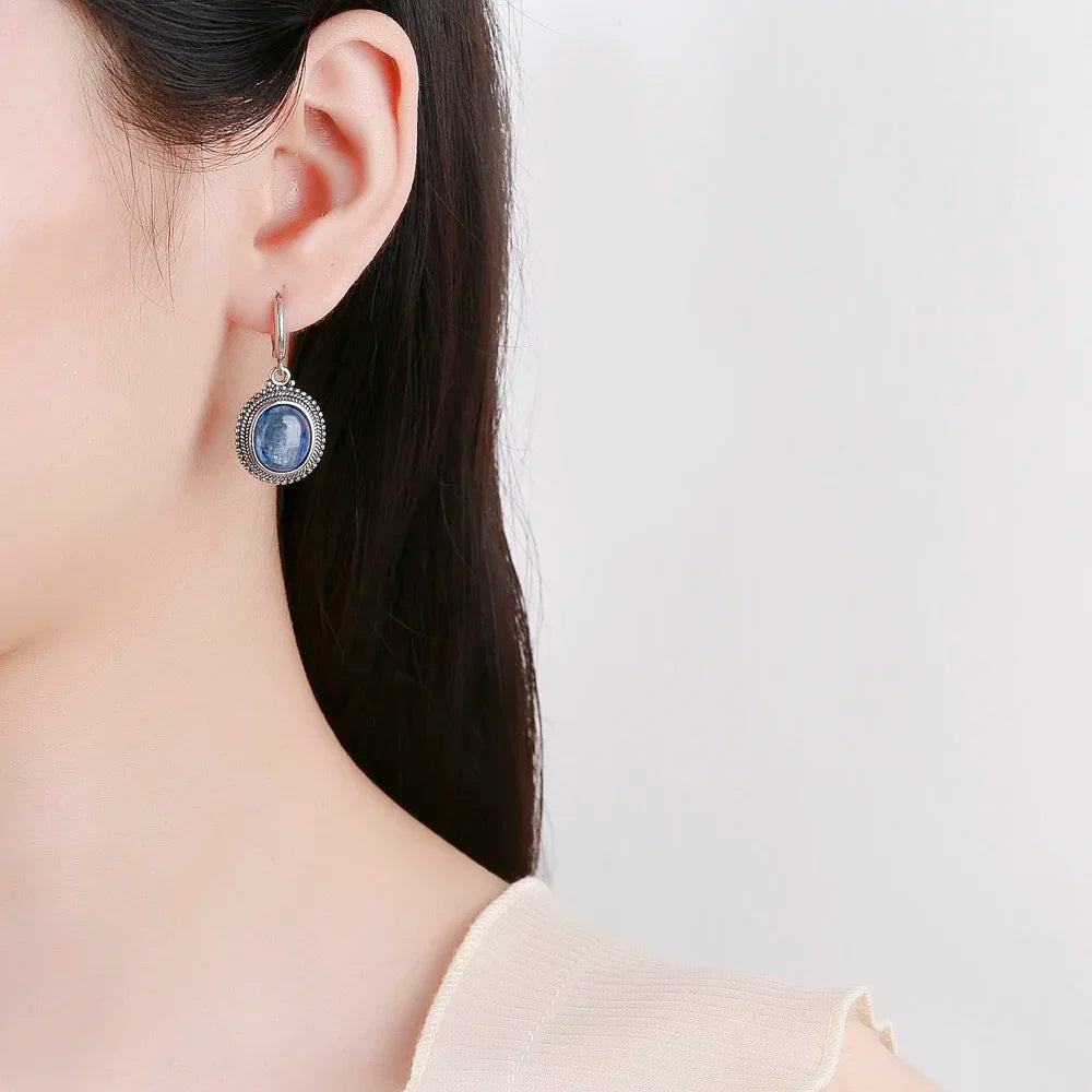 925 Sterling Silver Stone Oval Earrings