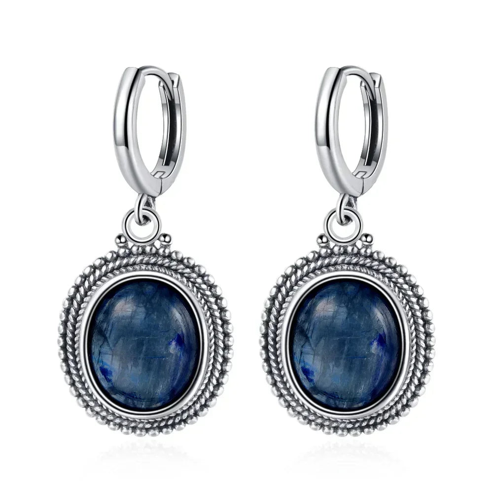 925 Sterling Silver Stone Oval Earrings