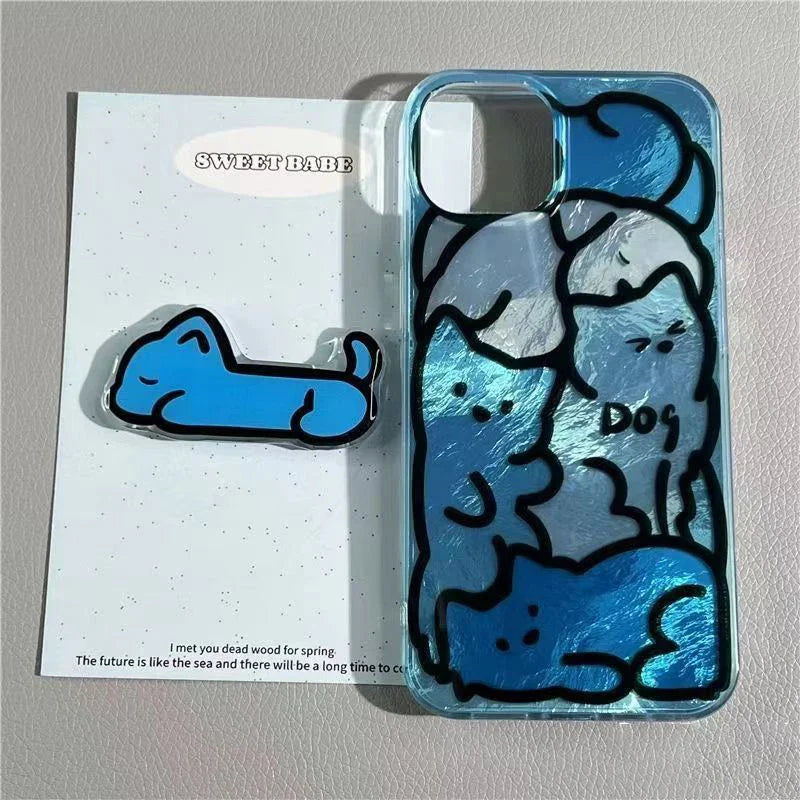 Cartoon Line Cat Dog Phone Case