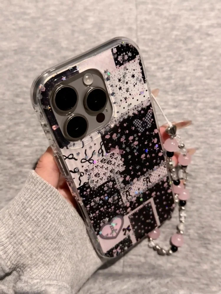 Sparkling Pink Star Splicing Floral Wristband Suitable For iPhone