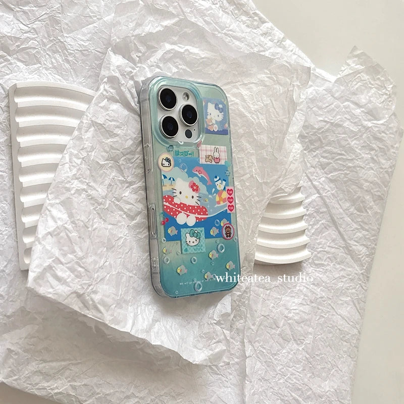 Y2k Girl Ins Summer Blue Oceans HelloKitty Cats Phone Case
