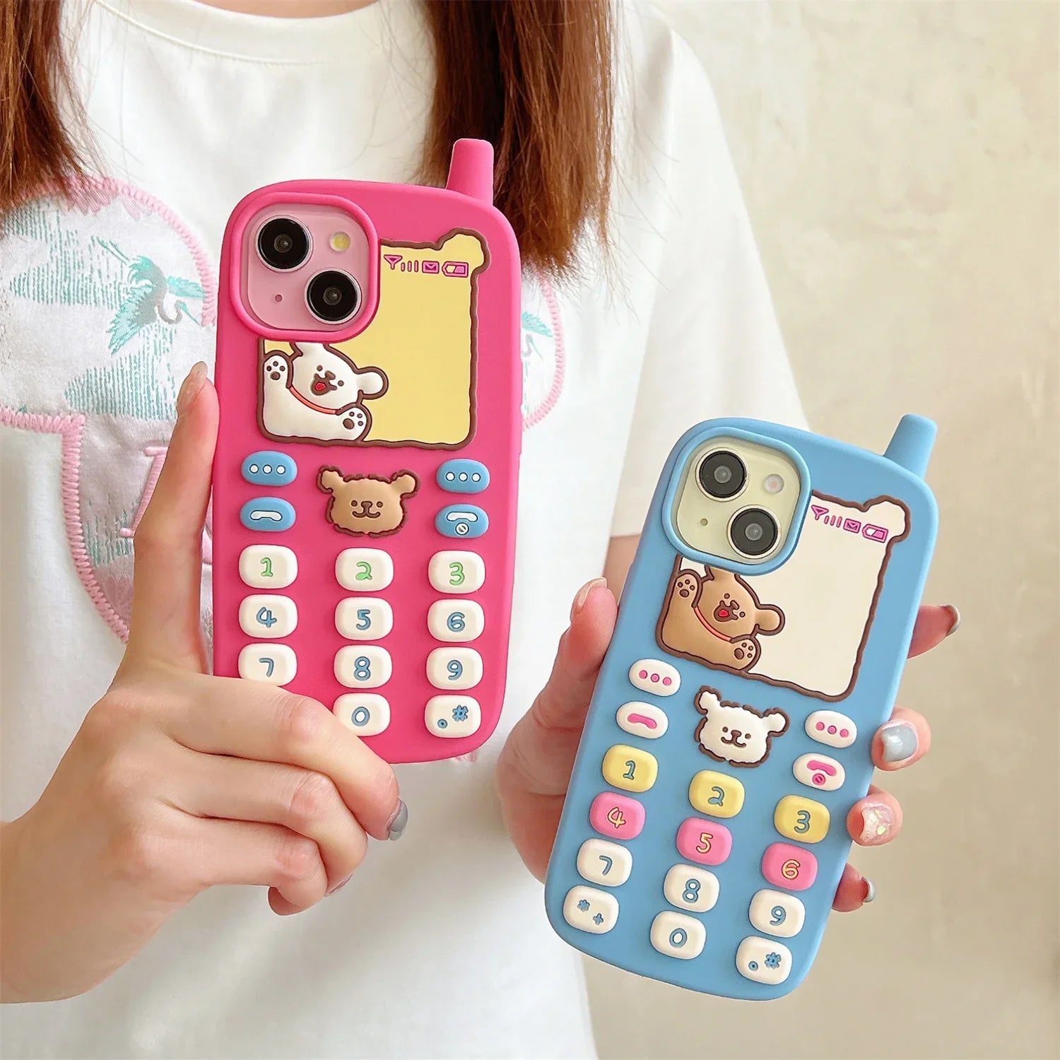 3D Cartoon Cute Bear Antenna Mobile Phone Case