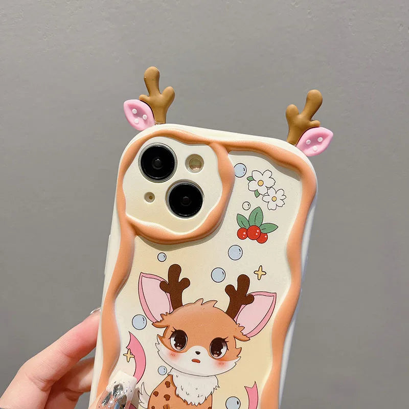 Cute Rubber Elk Ear Fairydust Eye Cartoon Phone Case