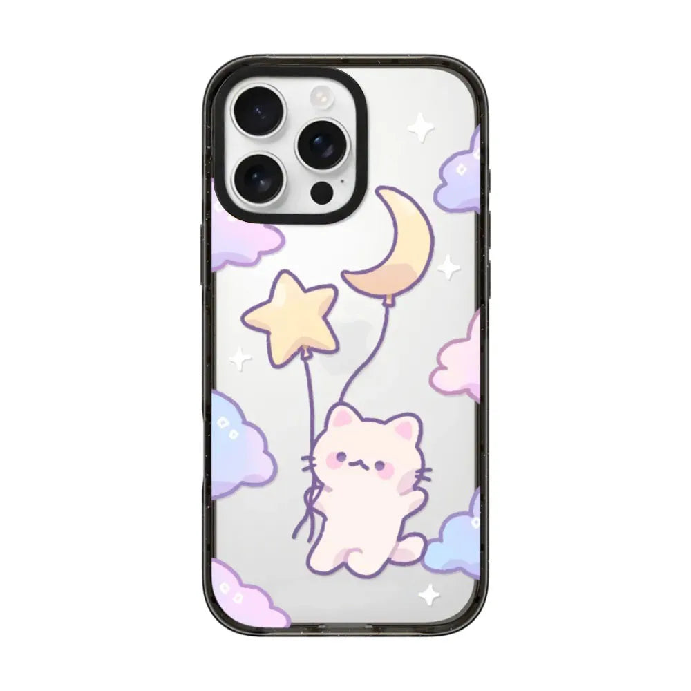 Cartoon Cloud Cat Black Acrylica Border Magnetic Case For iPhone