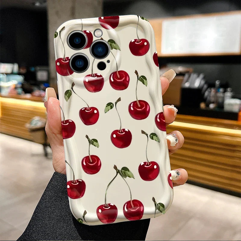 Red Cherry Bow Soft Wave Silicone Phone Case For iPhone