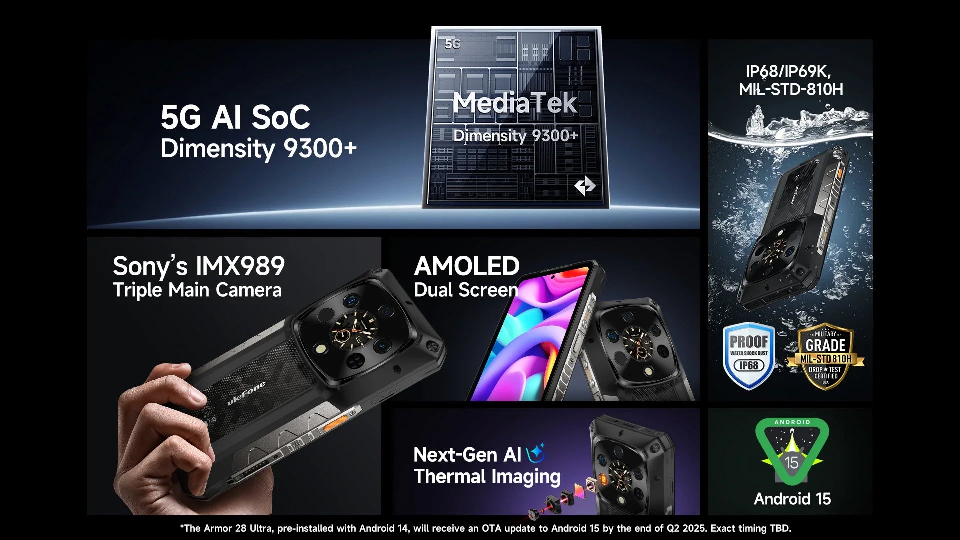 Ulefone AI Armor 28 Ultra 5G Thermal Imaging Rugged Phone MTK Dimensity 9300+ AMOLED Android Smartphone 1TB ROM