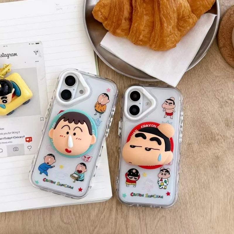 Cute Anime Funny snot Boochan Crayon Shin-chan Magnetic Holder Magsafe Wireless Charge Case For iPhone