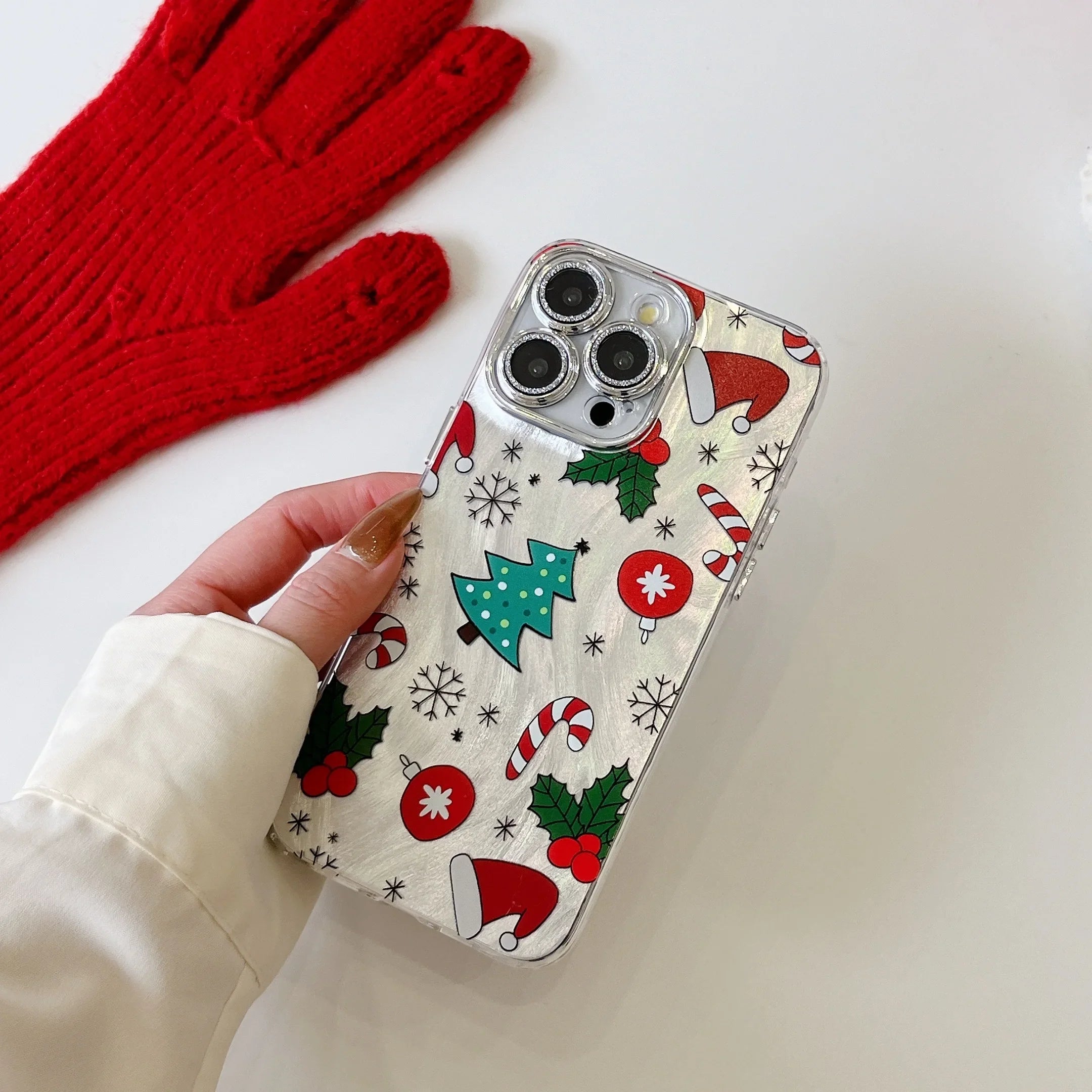 Cute Christmas Tree Cane Feather Veil Phone Case