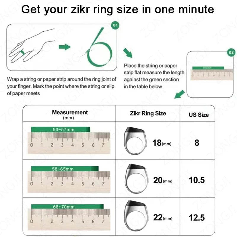 IQibla Smart Zikr Ring Praise Tasbih Tally Electronic Digital Counter for Muslims Prayer Time Vibration Reminder Waterproof
