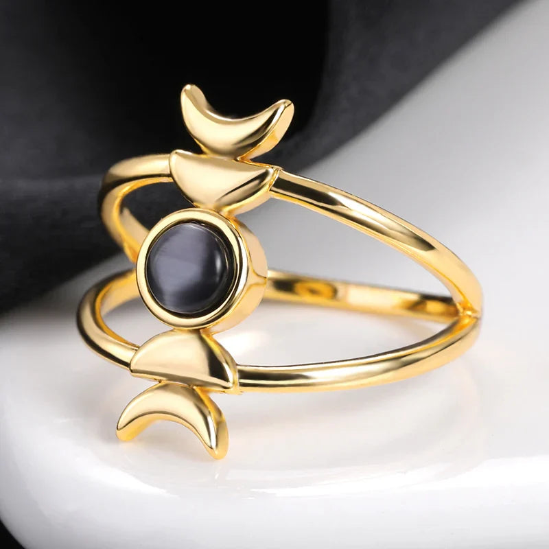 Sheen Obsidian Moon Phase Ring