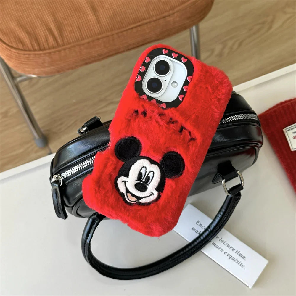 Cartoon Disney Mickey Red Color Winter Warm Plush Phone Case
