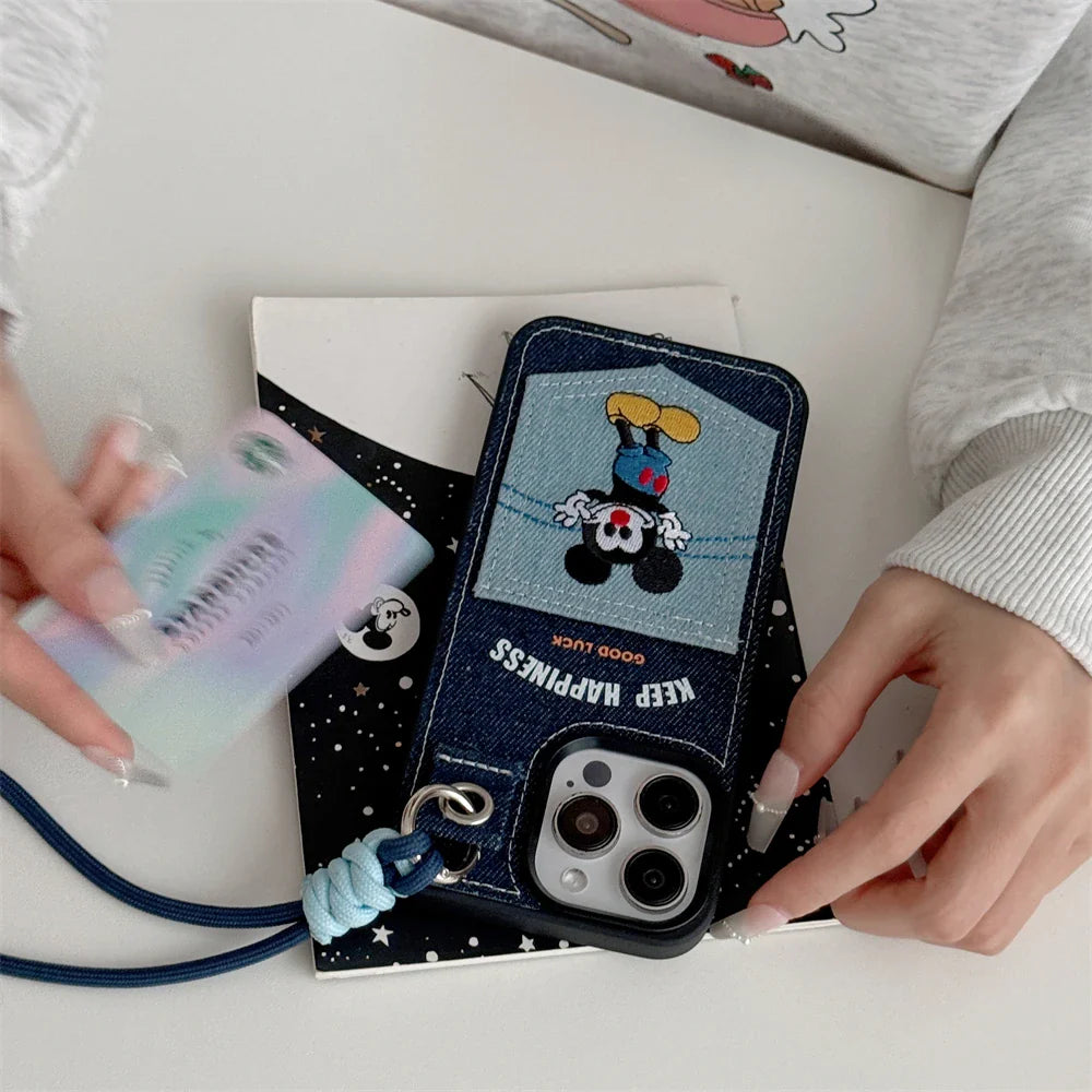 Cute Disney Mickey Denim Leather Card Bag Phone Case