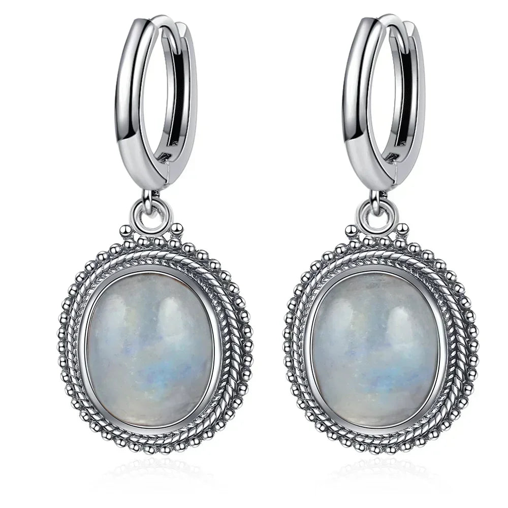 925 Sterling Silver Stone Oval Earrings