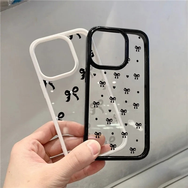 Romantic Heart Black Bow Clear Phone Case