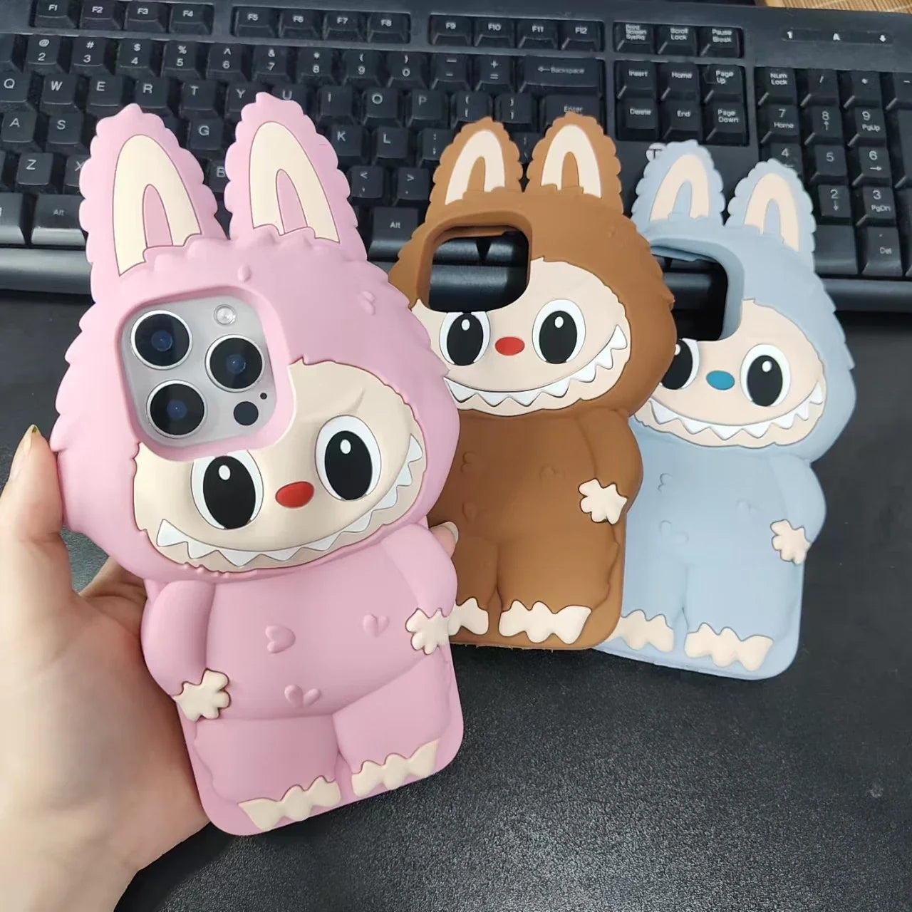 Cartoon Cute Monsters Soft Silicone Cover With Holder Phone Case