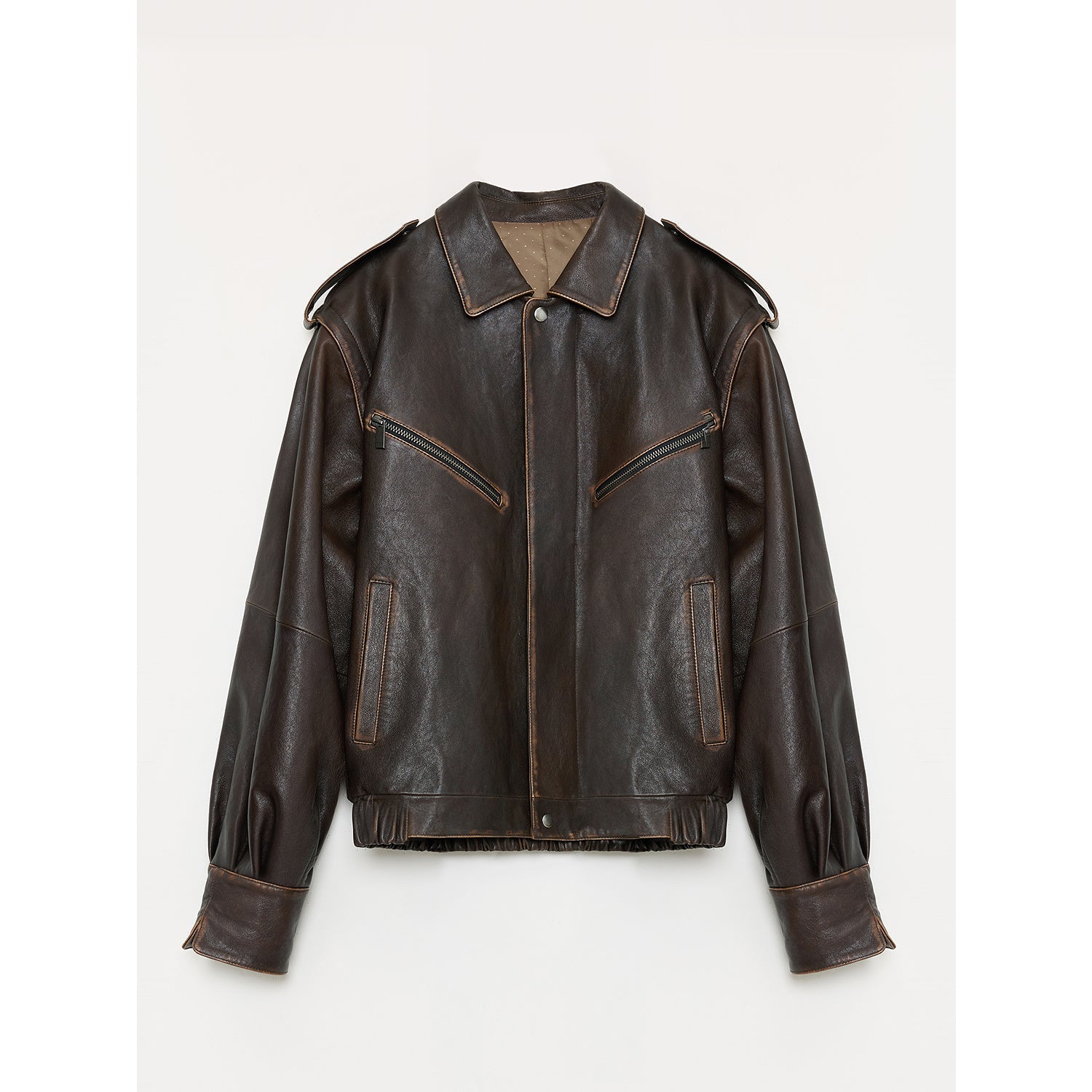"Barn Feelings" Vintage distressed vegetable tanned sheepskin sleeves removable two-way genuine leather jacket-5
