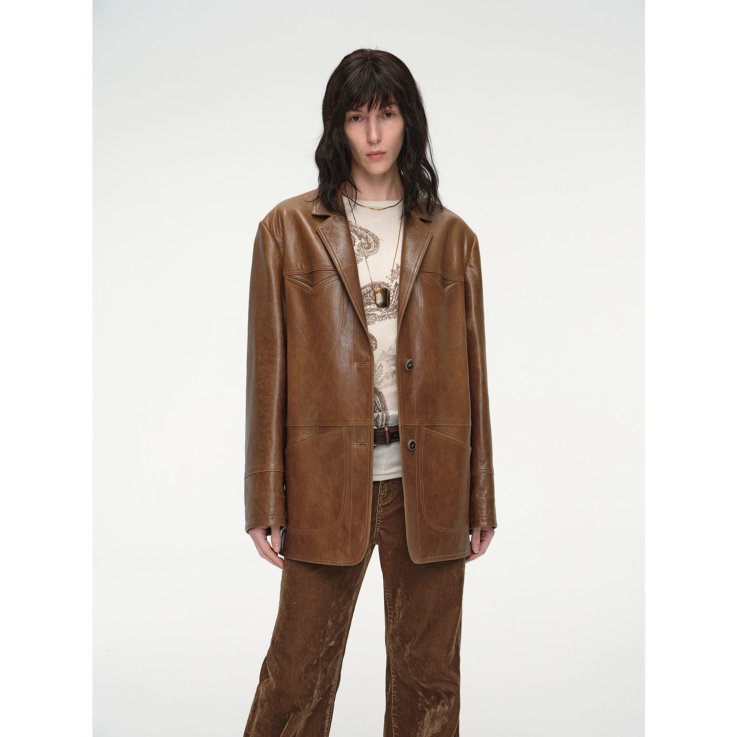 Wide shoulder multi-pocket suit waxed leather jacket "Windsor Past"-5