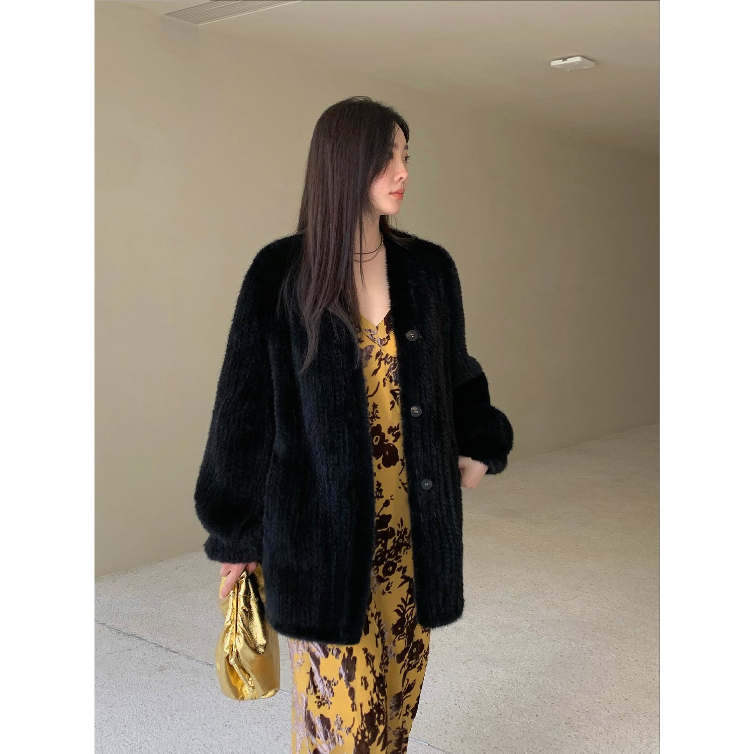 "Moon Serenade" High-luxury imported velvet mink woven fur coat mid-length mink coat (handmade)-6