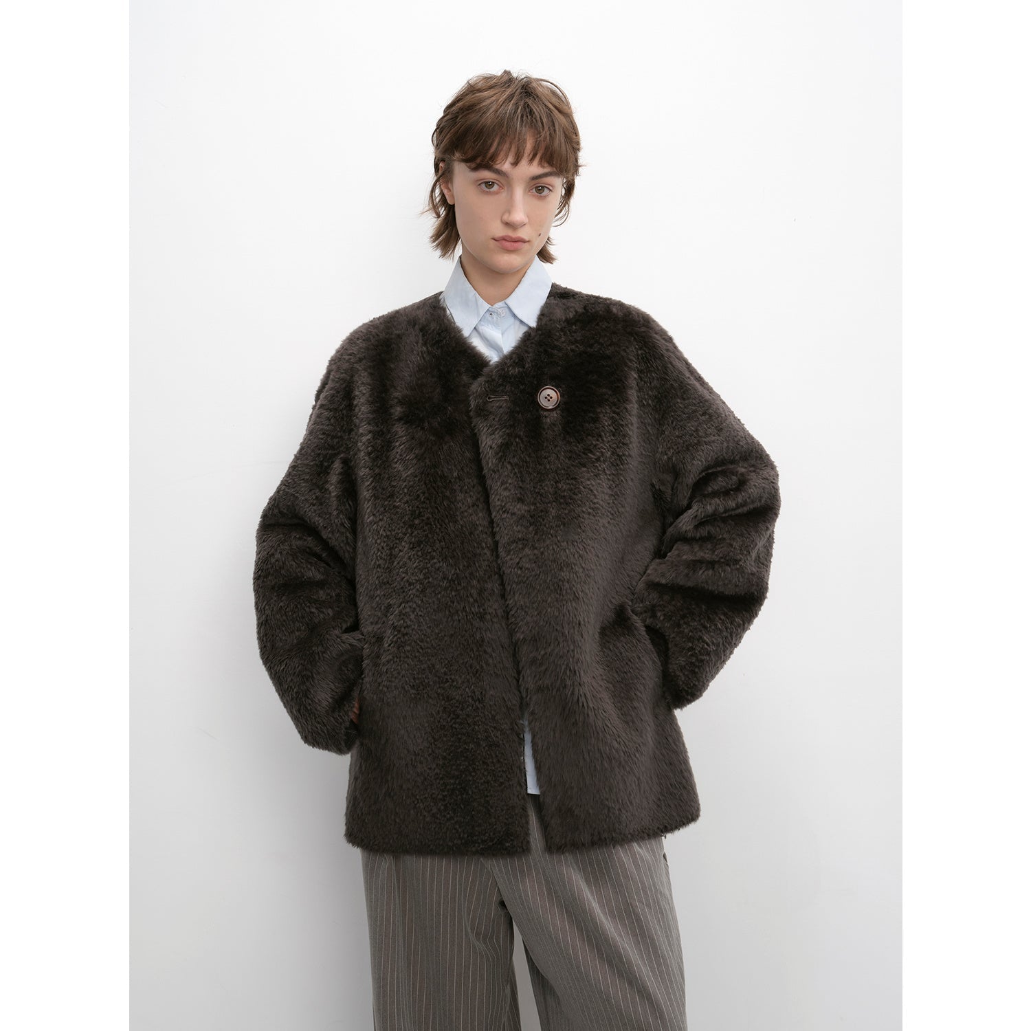 "Urban Home" Imported Merino Wool Fur Sheepskin Jacket for Women-2