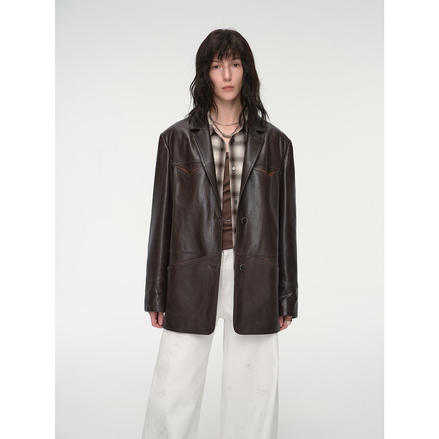 Wide shoulder multi-pocket suit waxed leather jacket "Windsor Past"-6