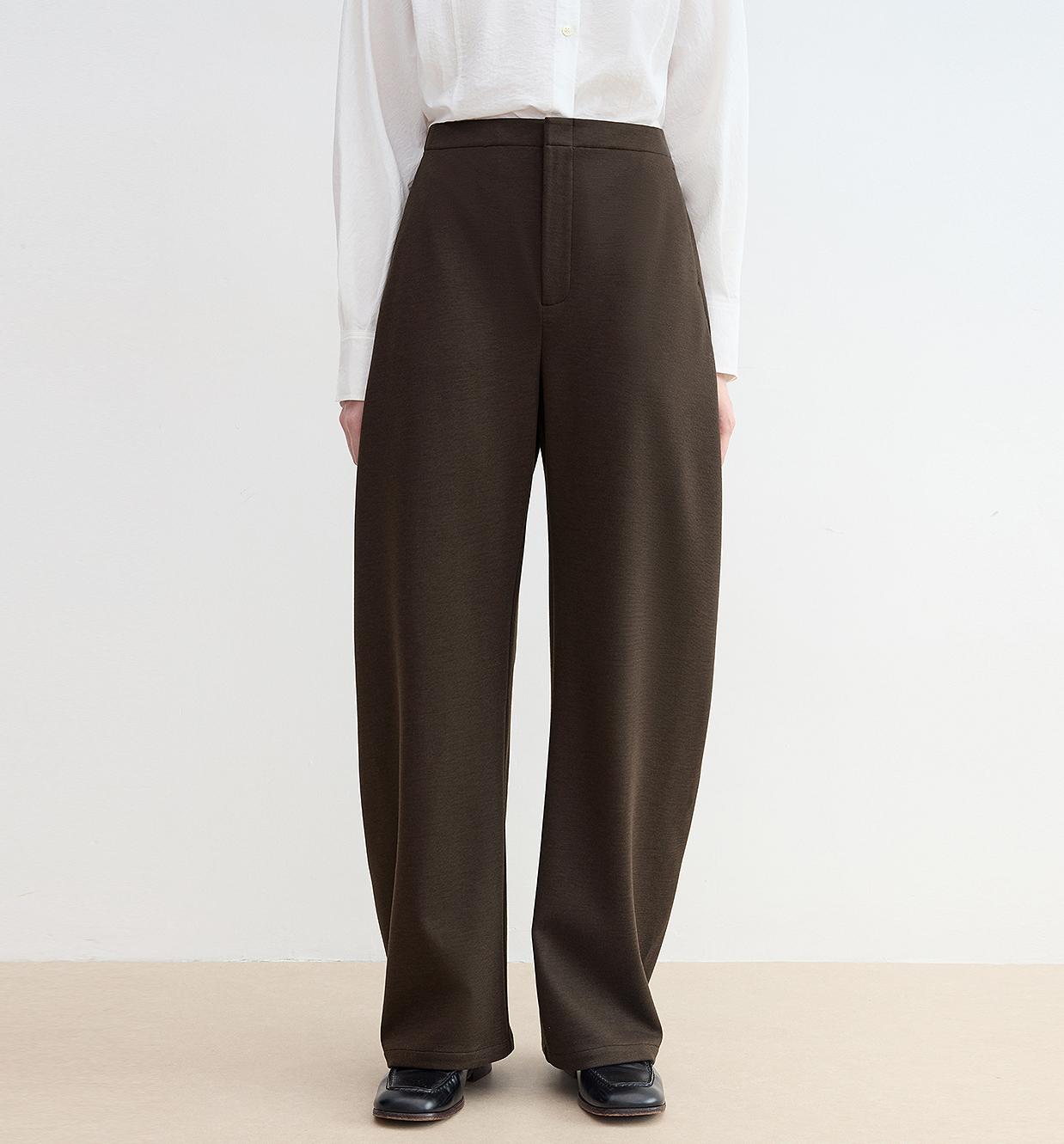 "Nostalgic Stroll" Wool Blended High Waist Curved Scimitar Casual Pants for Women-5
