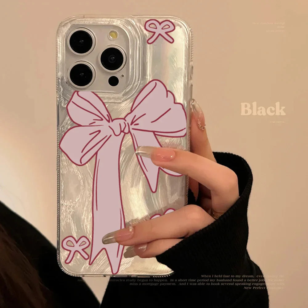 Pink Bow White Love Heart Phone Case