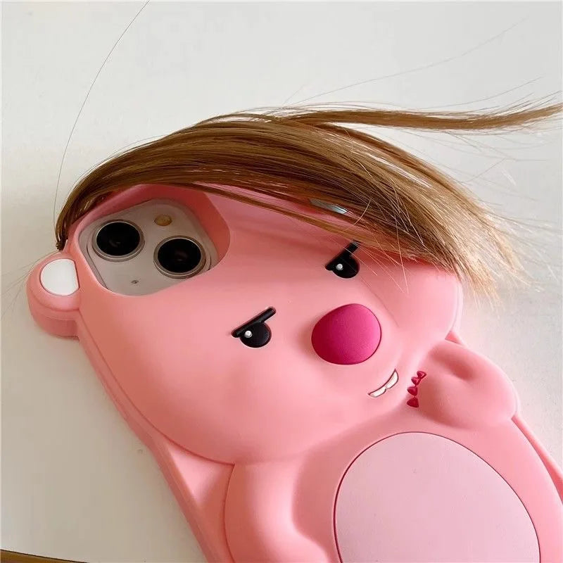 Funny True Braided Hair Loopy Cartoon Silicon Soft Back Phone Case