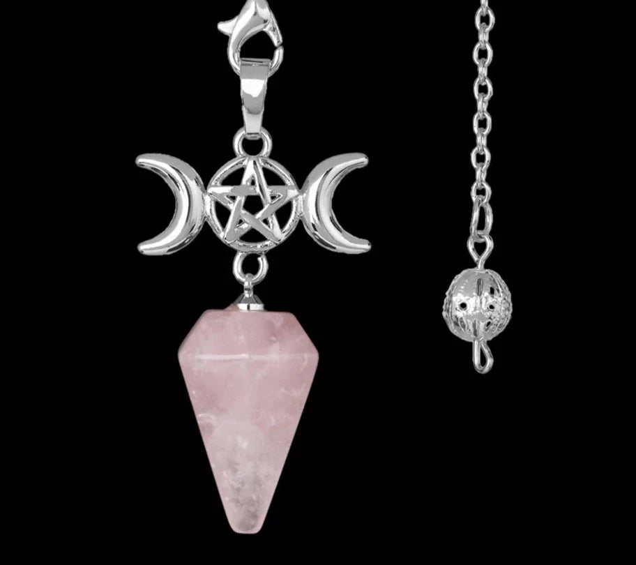 Triple Moon Pentacle Crystal Pendulums