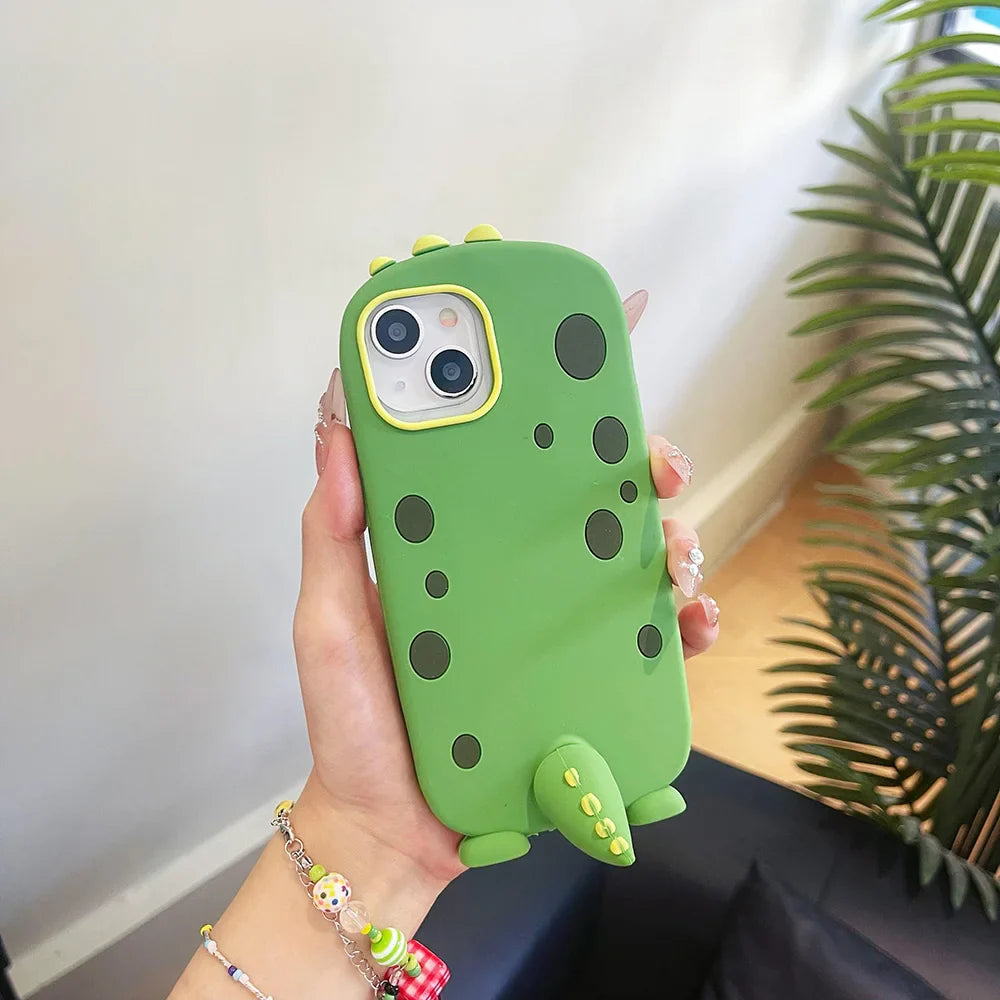 Funny Cute Dinosaur Tail Holder Rubber Soft Silicon Phone Case