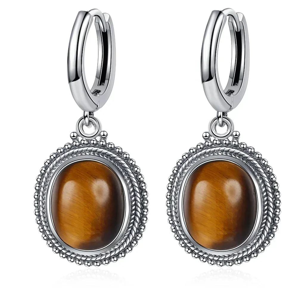 925 Sterling Silver Stone Oval Earrings