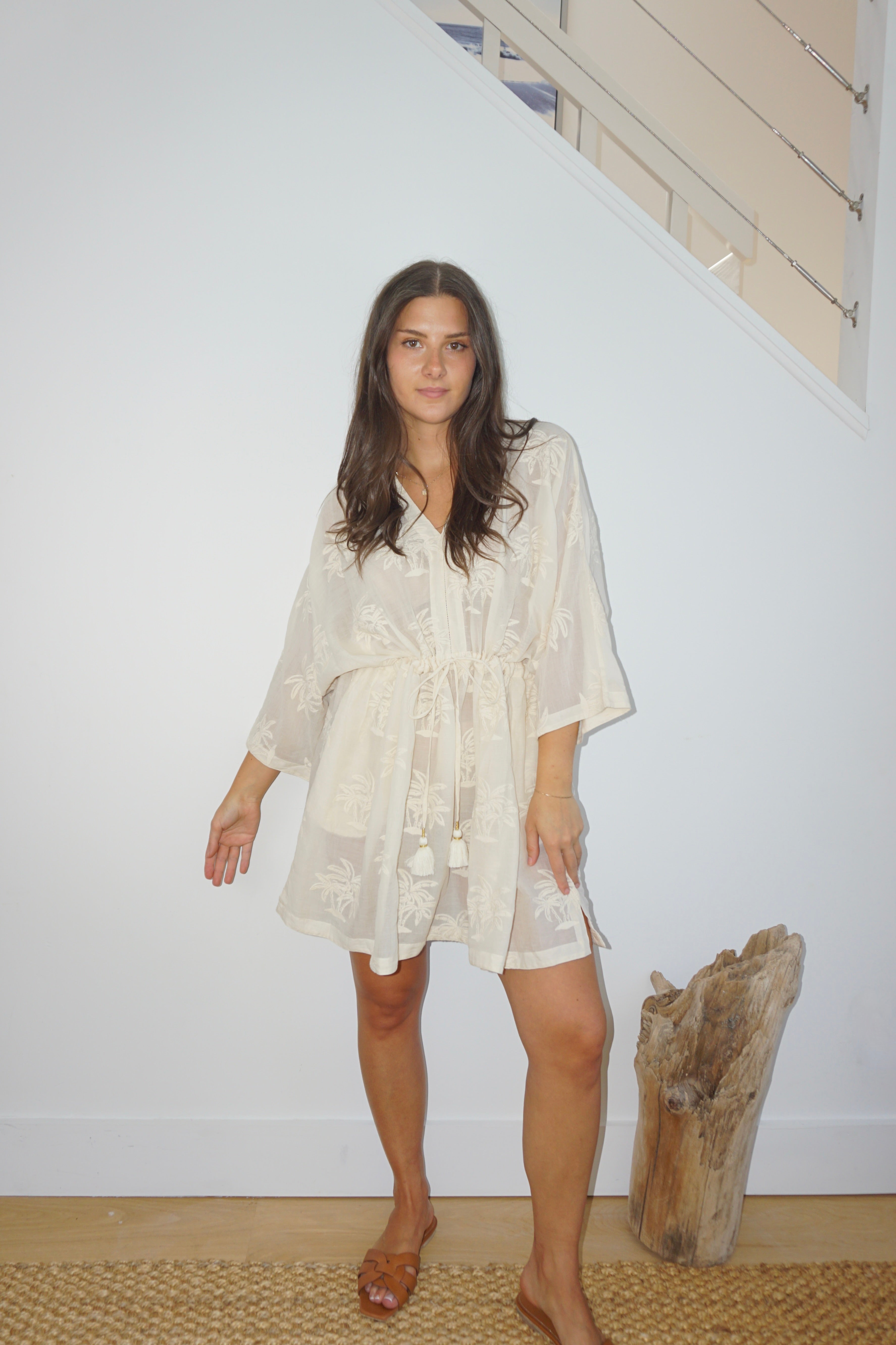 Savannah Kaftan in Cream Palm Embr
