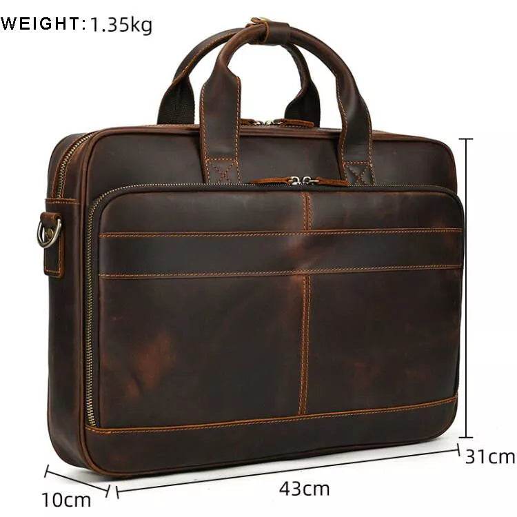 MAHEU Retro Laptop Briefcase Bag Genuine Leather Handbags Casual 15.6 Pad Bag Daily Working Tote Bags for documents