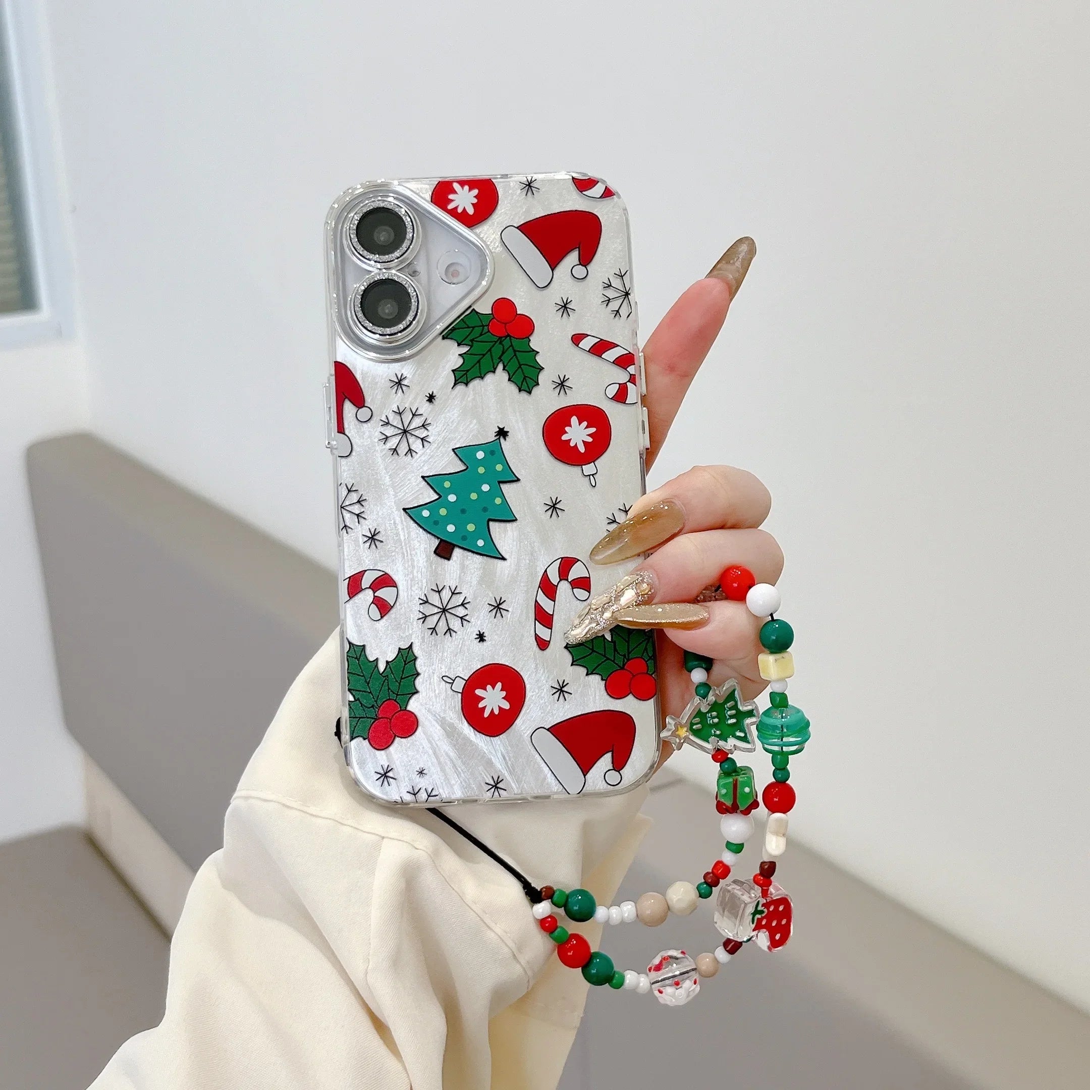 Cute Christmas Tree Cane Feather Veil Phone Case