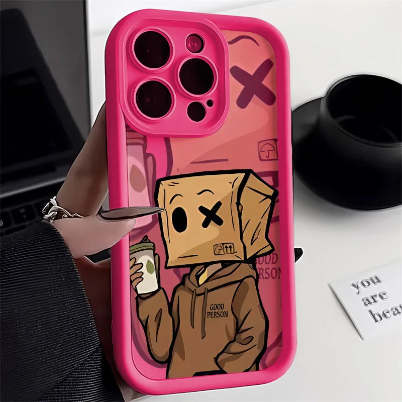 Cartoon Box Man Pattern Matte Soft Phone Case