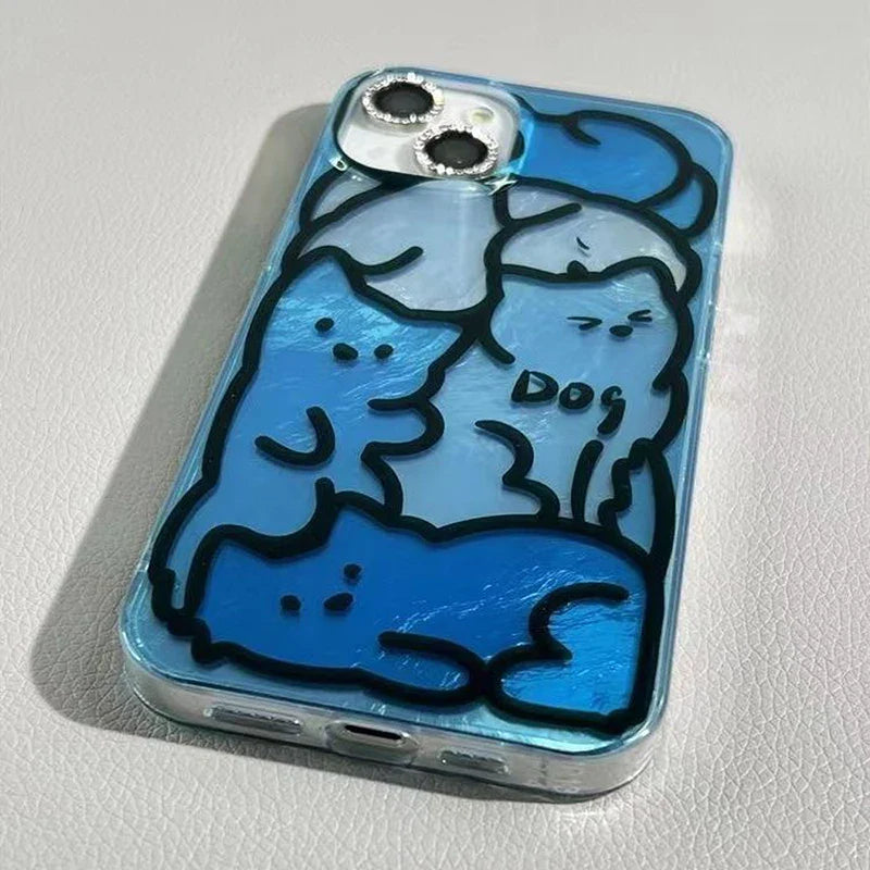 Cartoon Line Cat Dog Phone Case