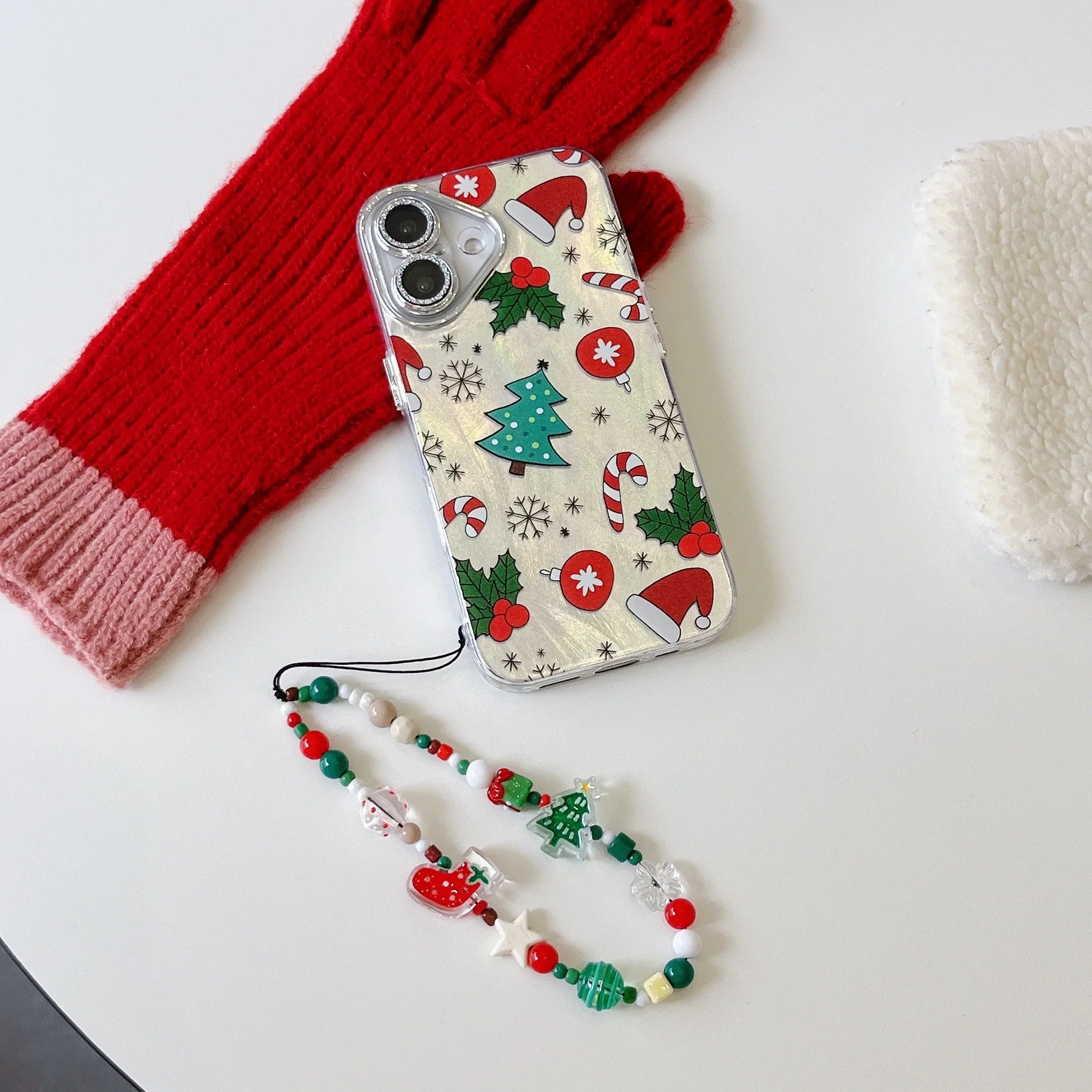 Cute Christmas Tree Cane Feather Veil Phone Case