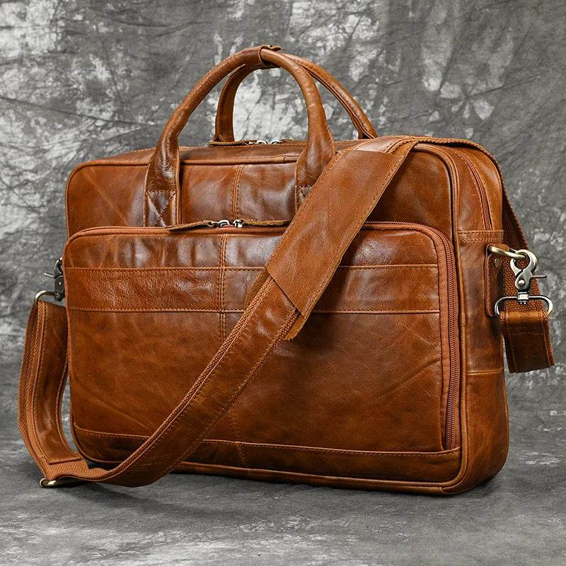 MAHEU Retro Laptop Briefcase Bag Genuine Leather Handbags Casual 15.6 Pad Bag Daily Working Tote Bags for documents