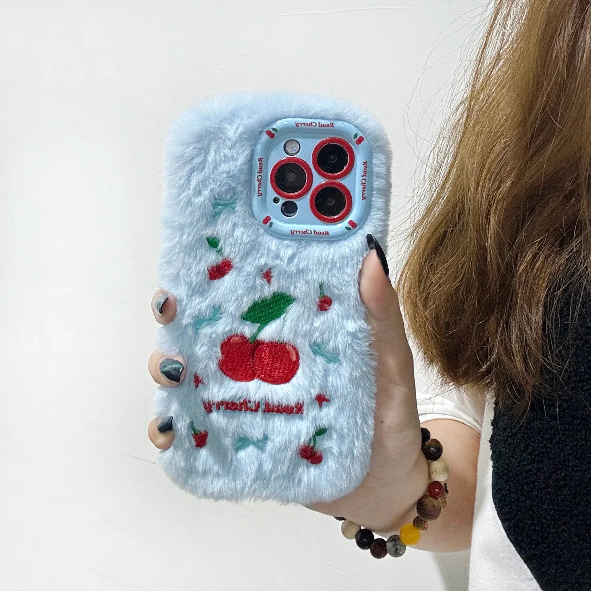 New Cherry Plush Autumn and Winter Cute and Warm Phone Case