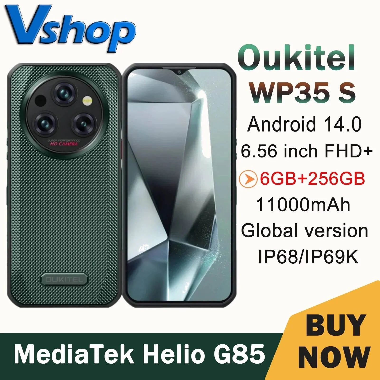 Oukitel WP35 S Rugged Phone 6GB+256GB 6.56'' 11000mAh Android 14 NFC OTG 4G Smartphone