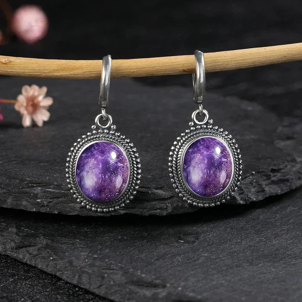 925 Sterling Silver Stone Oval Earrings