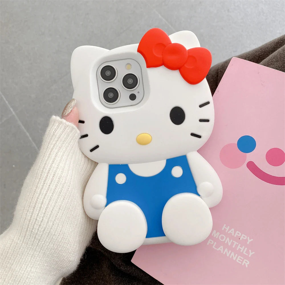 Cute Hello Kitty Liquid Silicone Phone Holder Cover Phone Case