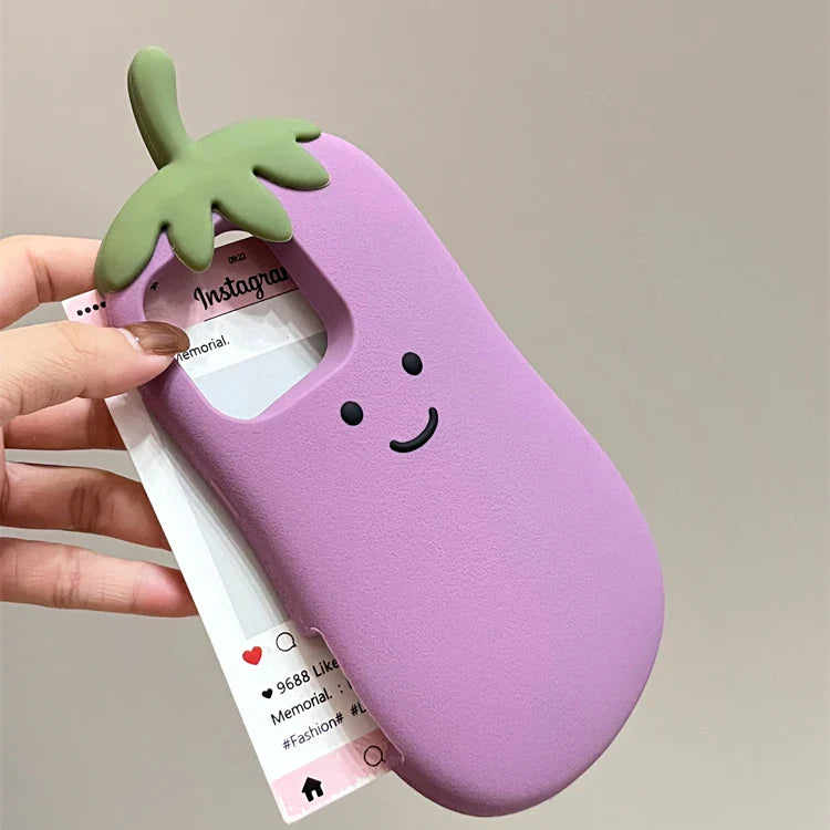 Kawaii Happy Eggplant Case Soft Silicone Phone Case