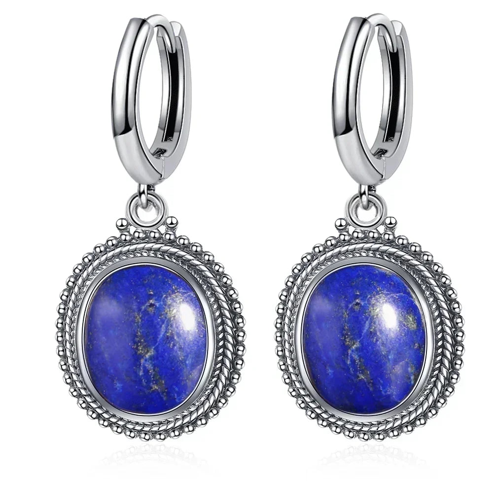 925 Sterling Silver Stone Oval Earrings