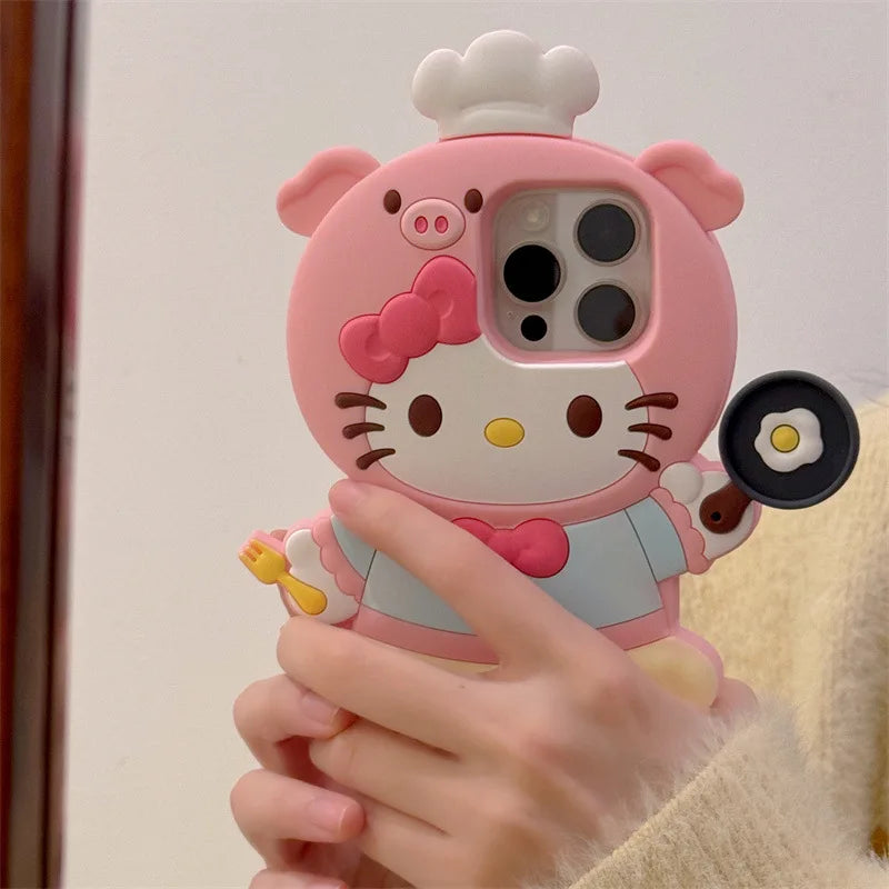 Korean Cute Cartoon Hello Kitty Pig Chef Phone Case For iPhone