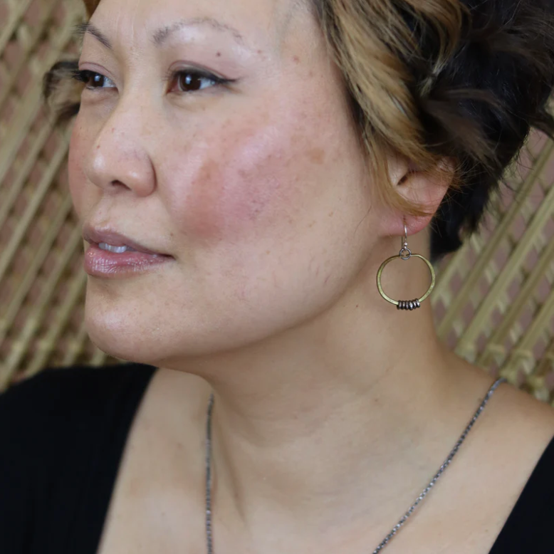 Brass Hoop Earrings with Heishi