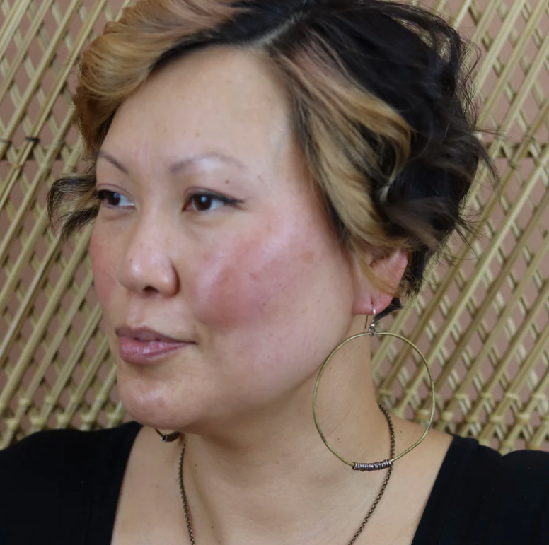 Brass Hoop Earrings with Heishi