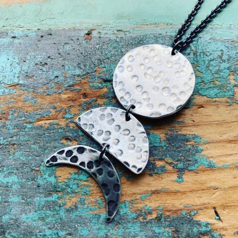 Silver Vertical Moon 3-Phase Necklace