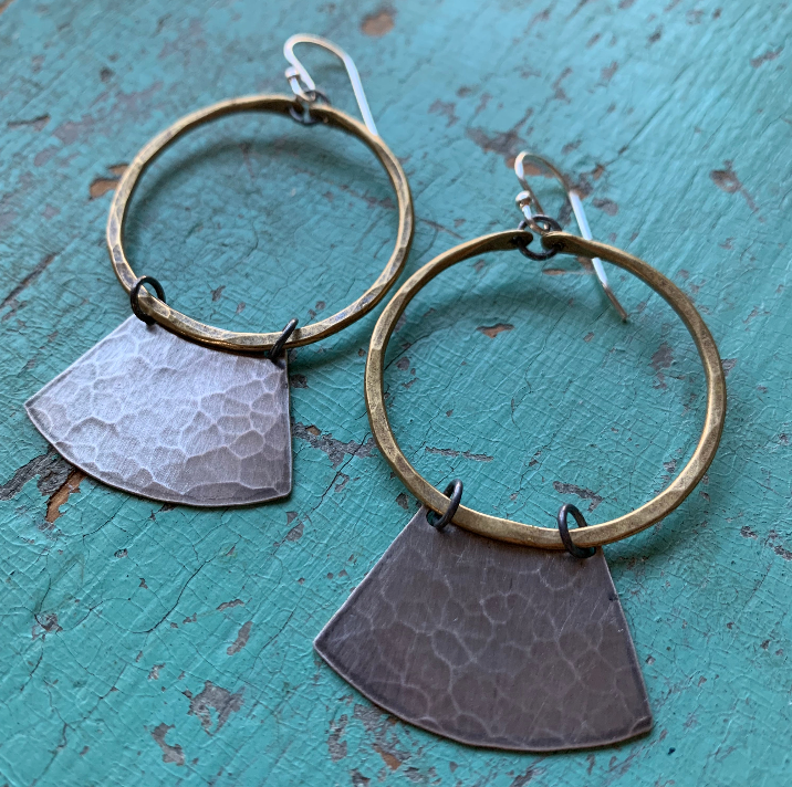 Keyhole Mezzaluna Earrings with Brass Hoops