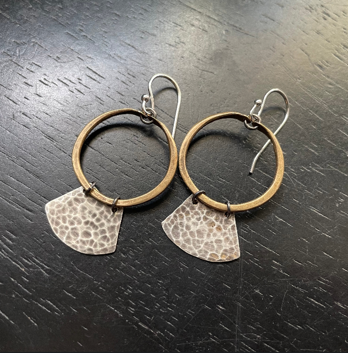 Keyhole Mezzaluna Earrings with Brass Hoops