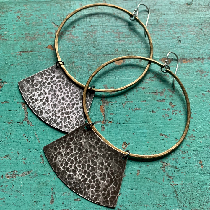 Keyhole Mezzaluna Earrings with Brass Hoops